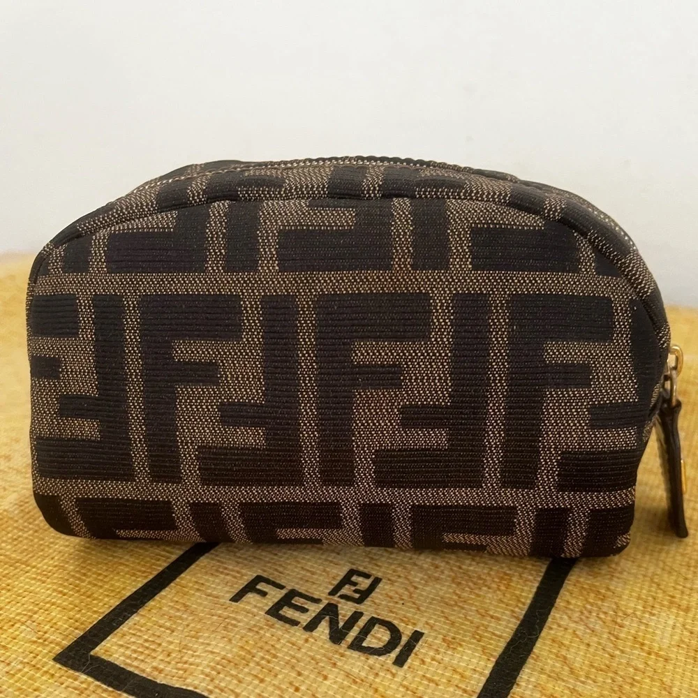 FENDI FF Zucca Monogram Cosmetic/Vanity Pouch Italy EUC Circa1980’s-1990’s
